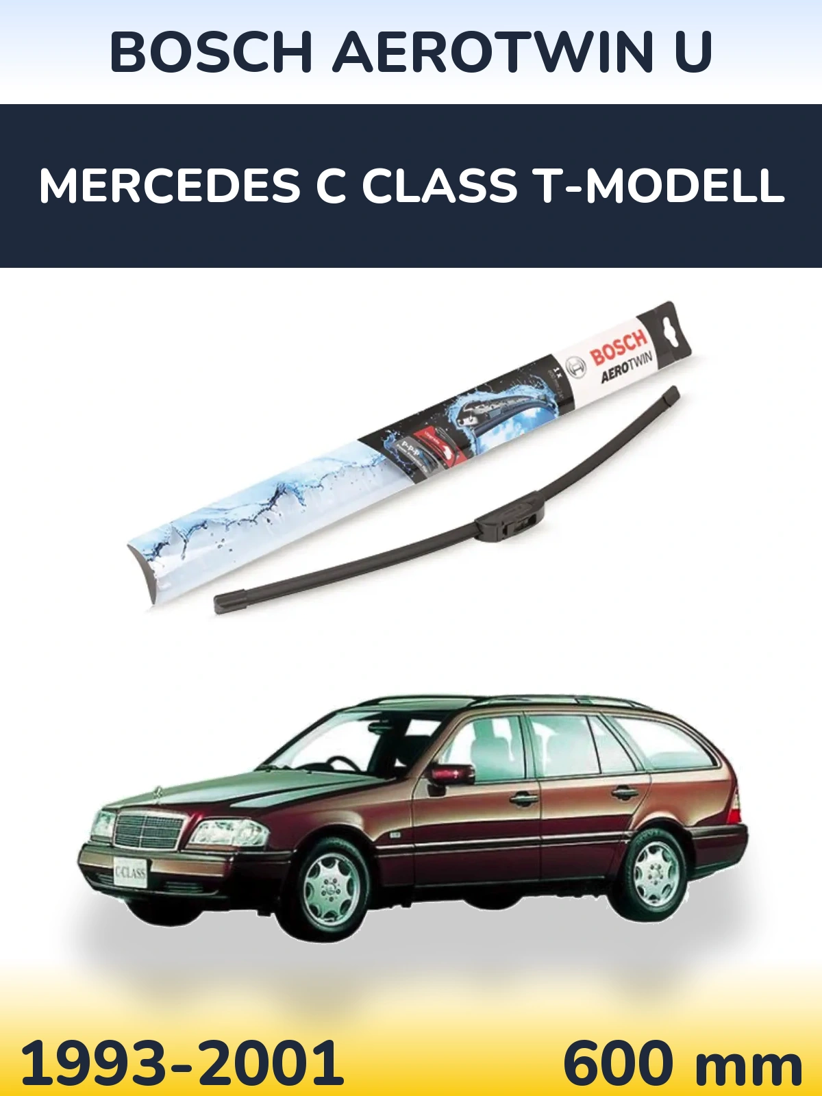 Передний дворник BOSCH AeroTwin U 600 мм для Mercedes C Class T-Модельl 1993-2001