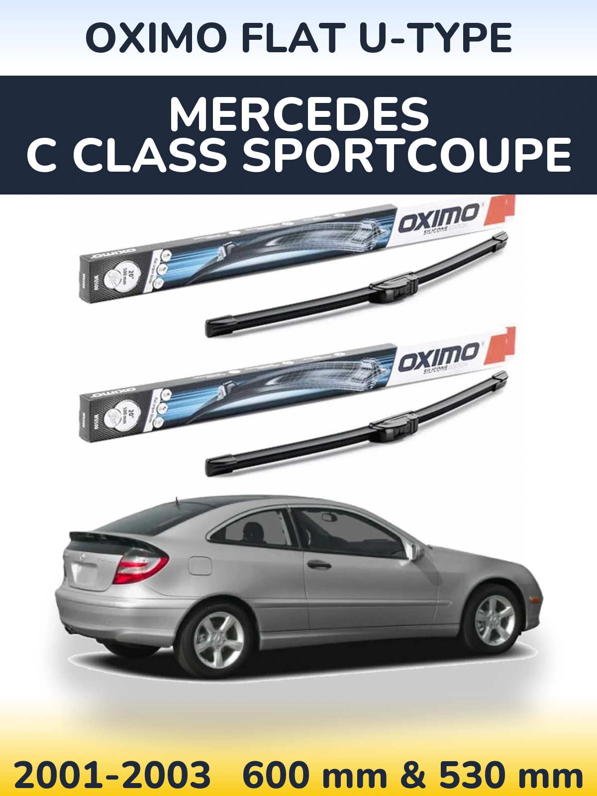 Komplet przednich wycieraczek Oximo Flat U-type 600 & 530 mm do Mercedes Klasa C Sportcoupe 2001-2003