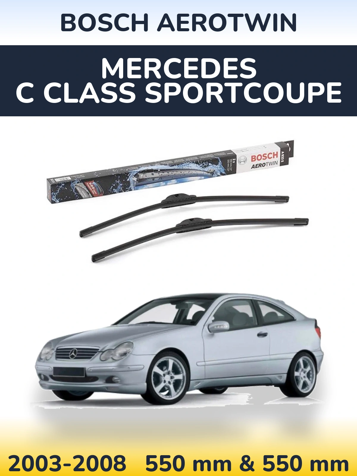 Комплект передних дворников BOSCH AeroTwin 550 & 550 мм для Mercedes C Class Sportcoupe 2003-2008