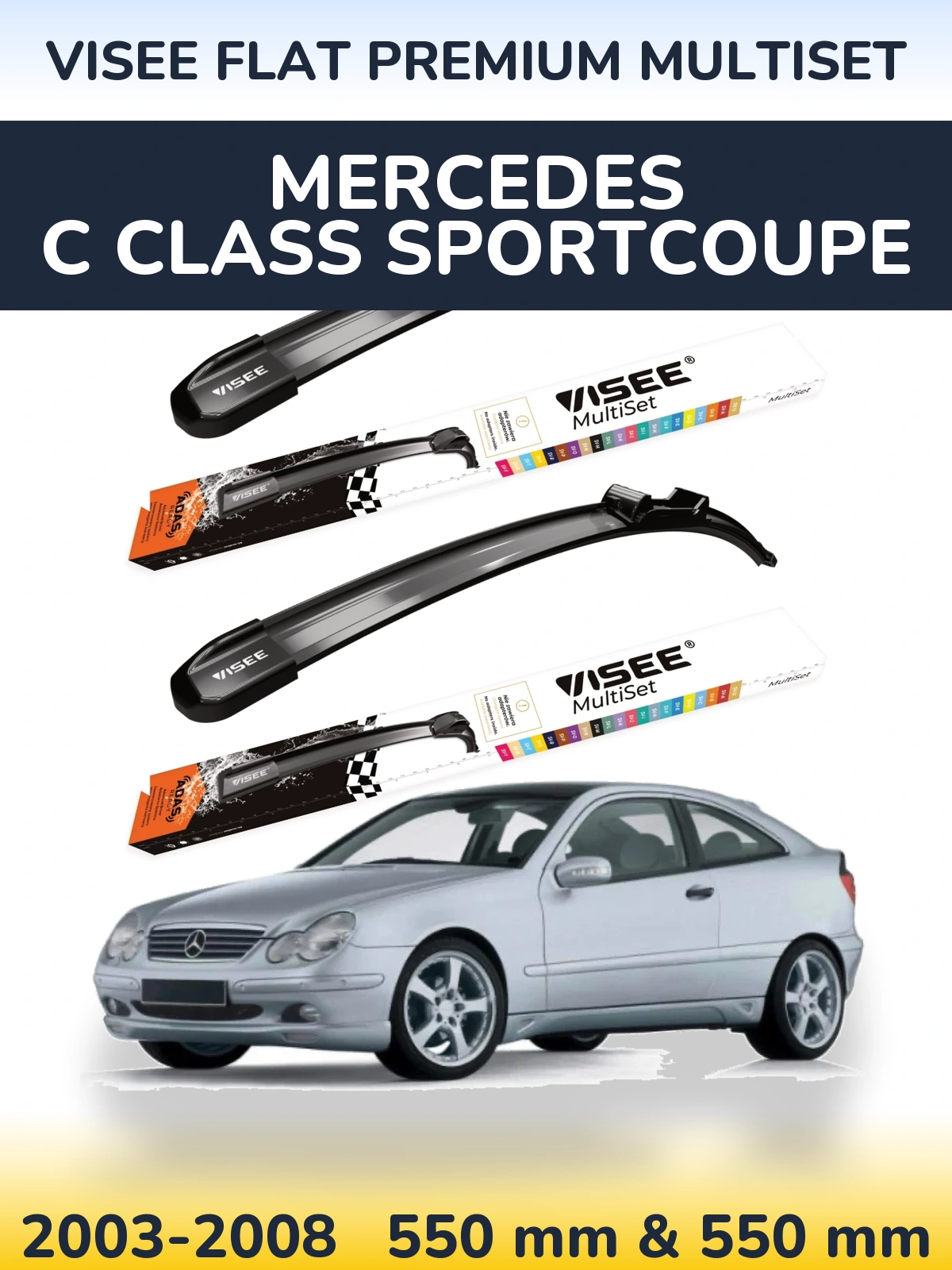 Komplet przednich wycieraczek VISEE FLAT PREMIUM MultiSet 550 & 550 mm do Mercedes Klasa C Sportcoupe 2003-2008