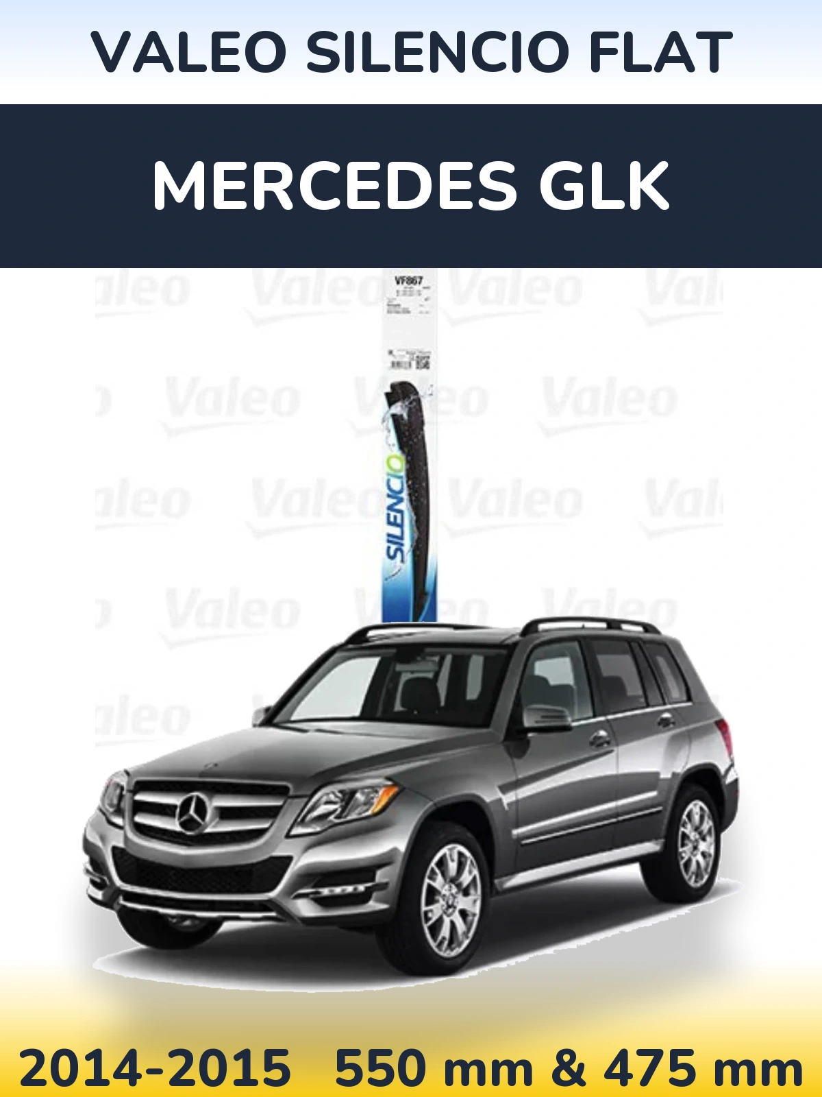 Front wiper blade set Valeo Silencio Flat 550 & 475 mm for Mercedes GLK 2014-2015