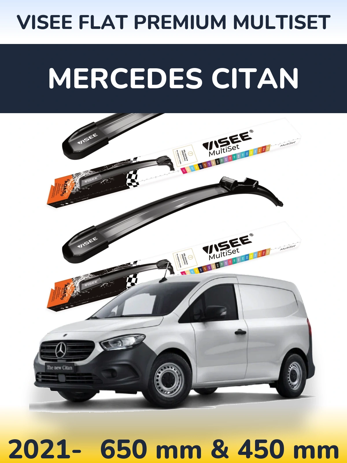 Komplet przednich wycieraczek VISEE FLAT PREMIUM MultiSet 650 & 450 mm do Mercedes Citan 2021-2026