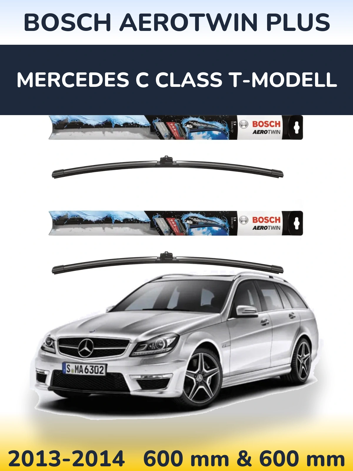 Комплект передних дворников BOSCH AeroTwin Plus 600 & 600 мм для Mercedes C Class T-Модельl 2013-2014