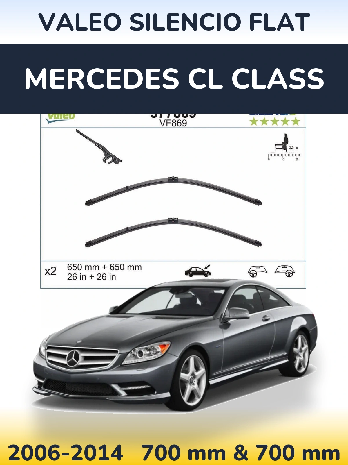 Комплект передних дворников Valeo Silencio Flat 680 & 680 мм для Mercedes CL Class 2006-2014