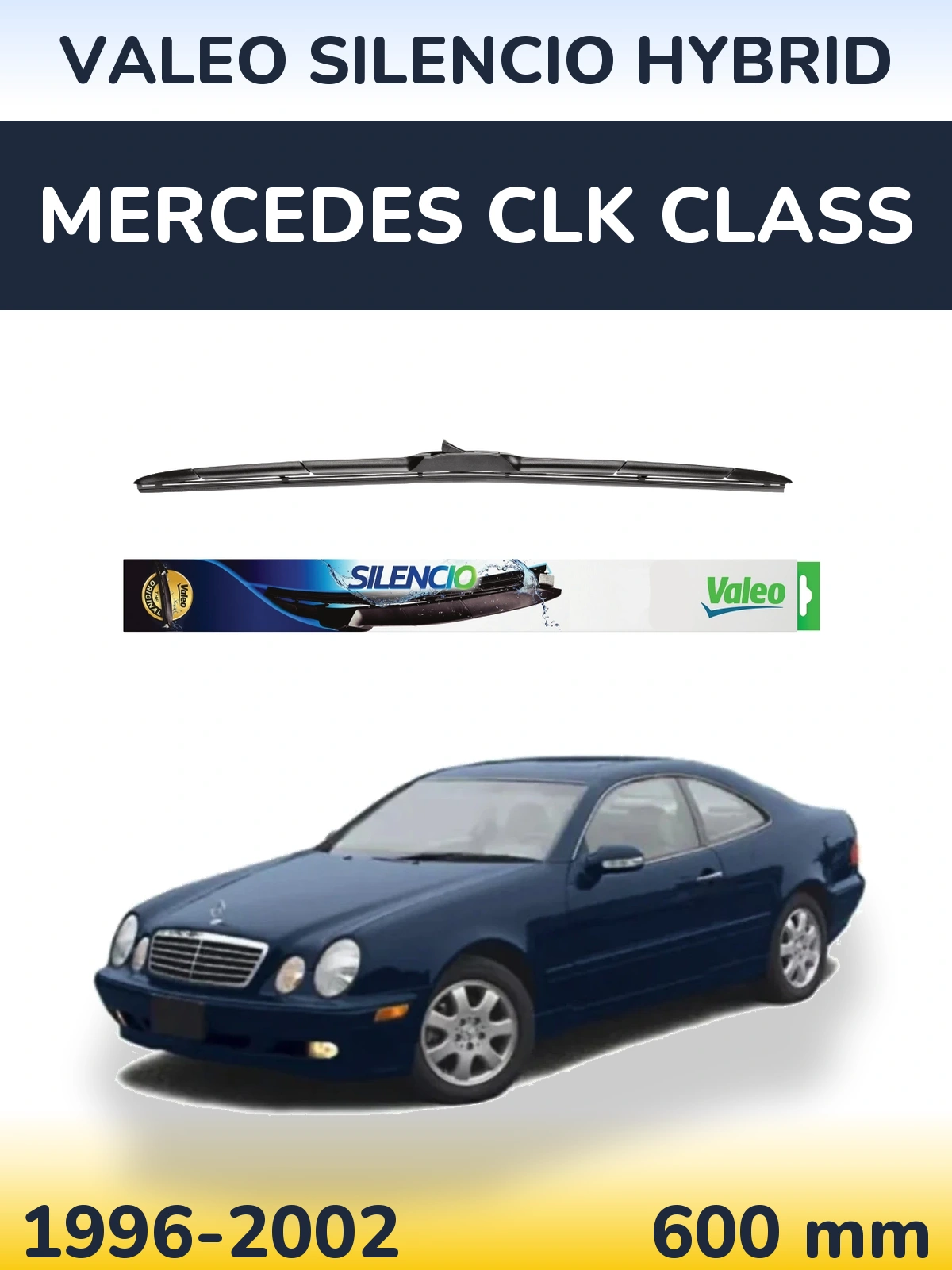 Front wiper blade Valeo Silencio Hybrid 600 mm for Mercedes CLK Class 1996-2002