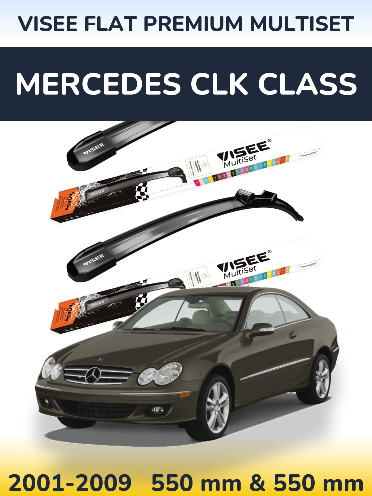 Komplet przednich wycieraczek VISEE FLAT PREMIUM MultiSet 550 & 550 mm do Mercedes Klasa CLK 2001-2009
