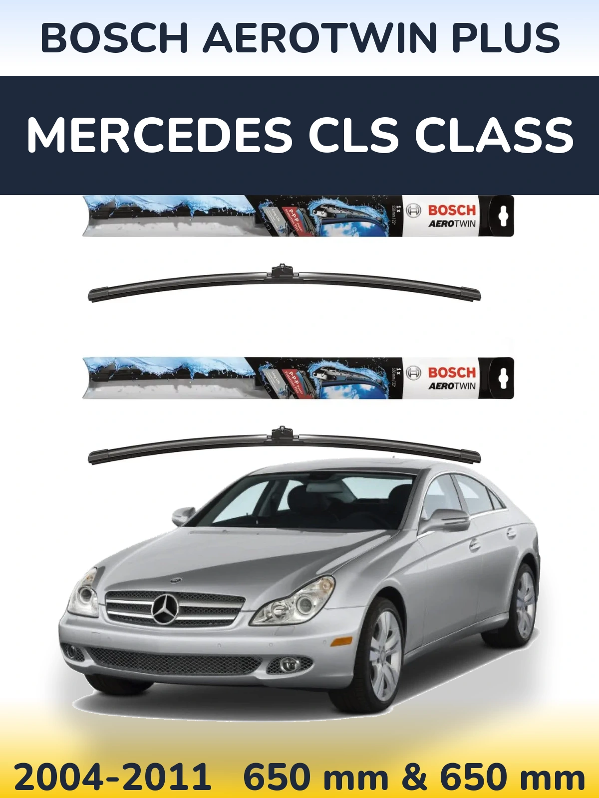 Комплект передніх щіток BOSCH AeroTwin Plus 650 & 650 мм для Mercedes CLS Class 2004-2011