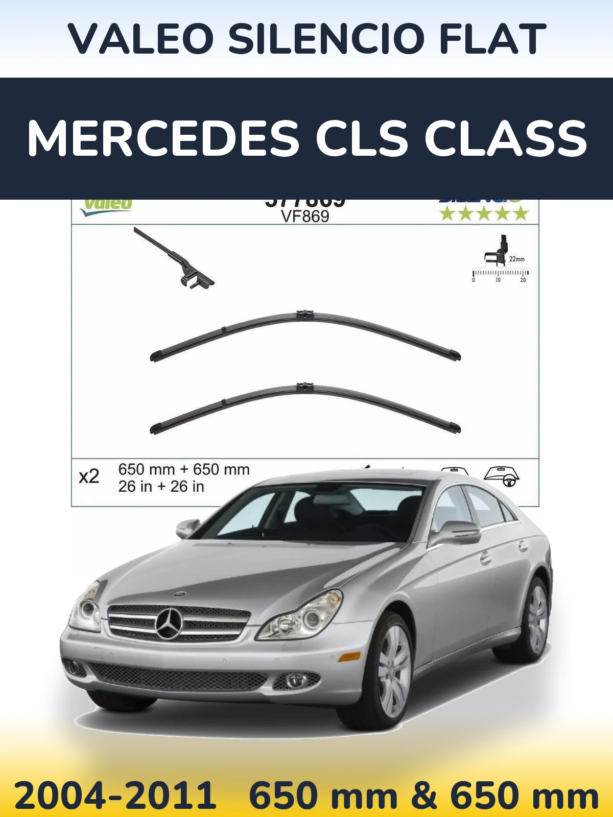 Front wiper blade set Valeo Silencio Flat 680 & 680 mm for Mercedes CLS Class 2004-2011