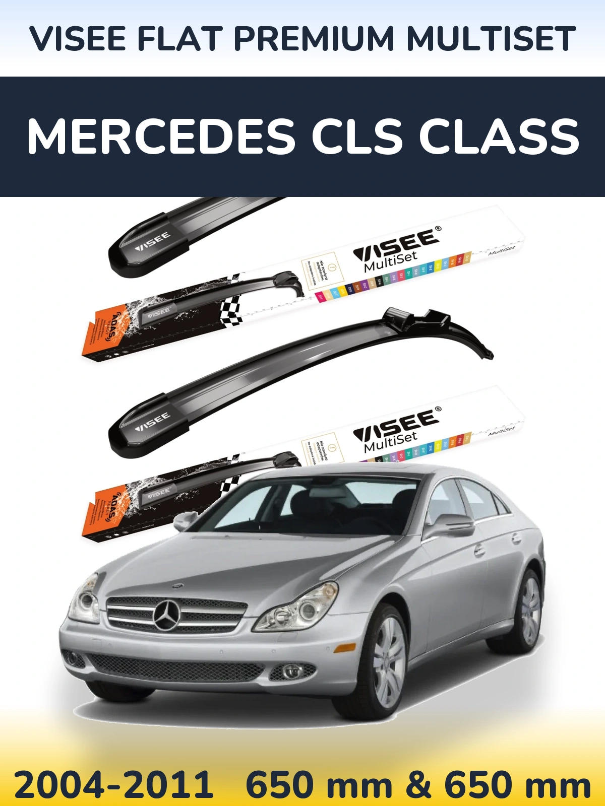 Комплект передних дворников VISEE FLAT PREMIUM MultiSet 650 & 650 мм для Mercedes CLS Class 2004-2011