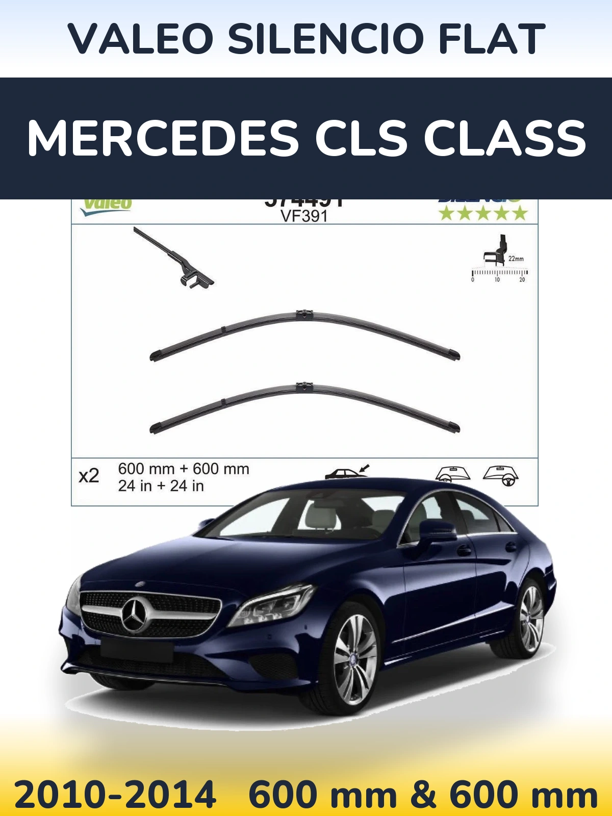 Komplet przednich wycieraczek Valeo Silencio Flat 600 & 600 mm do Mercedes Klasa CLS 2010-2014