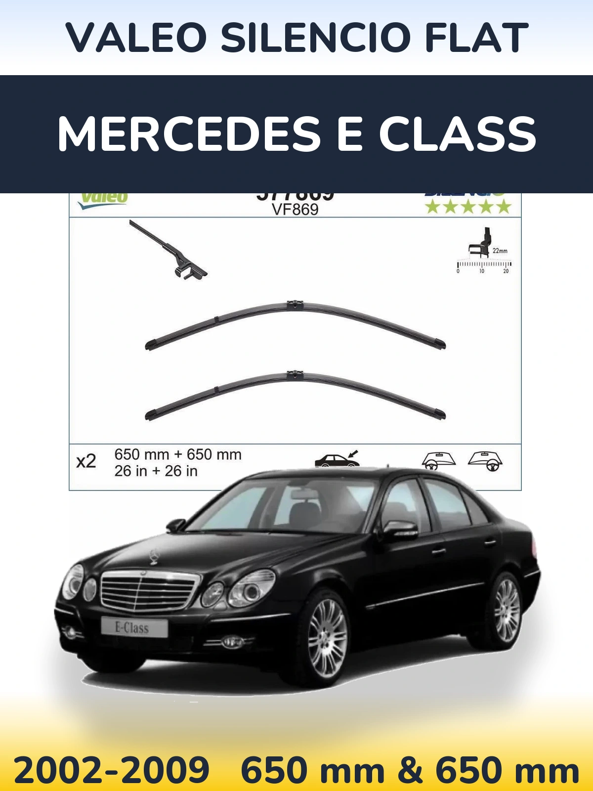 Front wiper blade set Valeo Silencio Flat 680 & 680 mm for Mercedes E Class 2002-2009