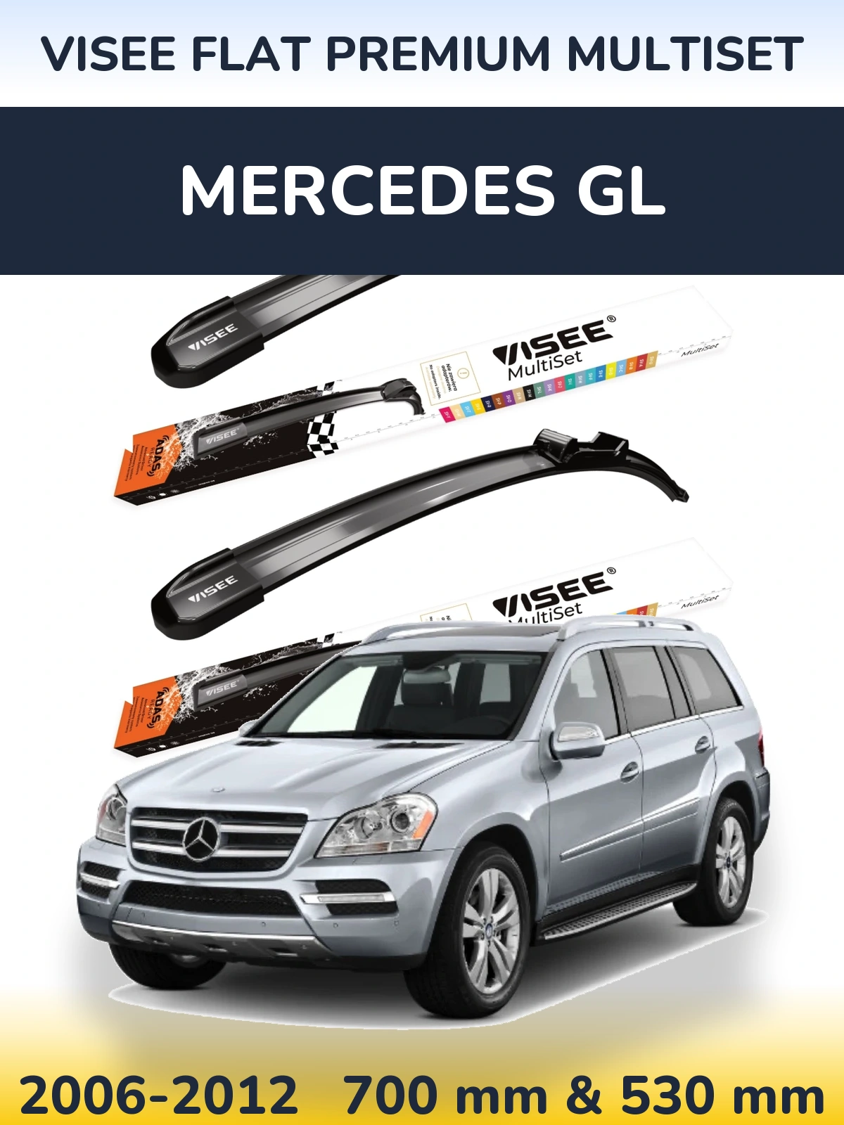 Komplet przednich wycieraczek VISEE FLAT PREMIUM MultiSet 700 & 530 mm do Mercedes GL 2006-2012