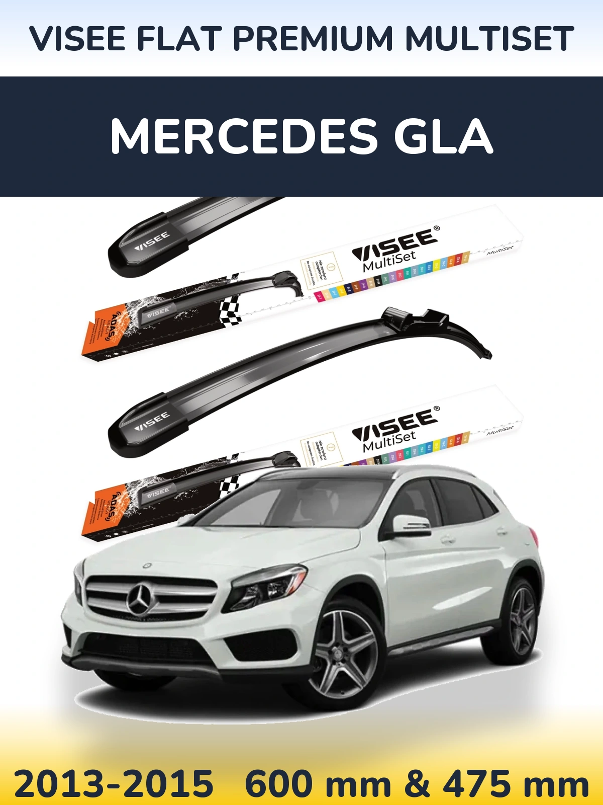 Komplet przednich wycieraczek VISEE FLAT PREMIUM MultiSet 600 & 475 mm do Mercedes GLA 2013-2015