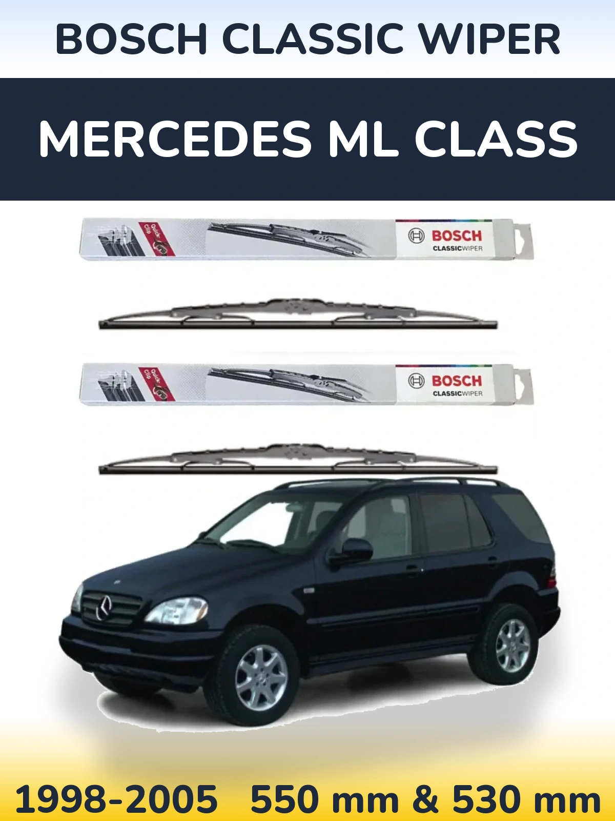 Komplet przednich wycieraczek BOSCH Classic Wiper 550 & 530 mm do Mercedes Klasa ML 1998-2005