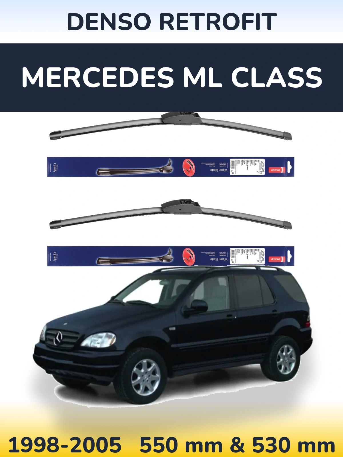 Komplet przednich wycieraczek Denso Retrofit 550 & 530 mm do Mercedes Klasa ML 1998-2005