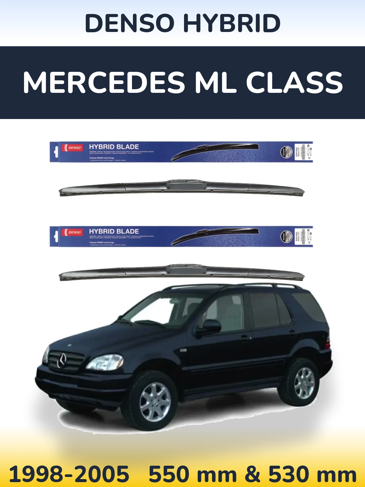 Komplet przednich wycieraczek Denso Hybrid 550 & 530 mm do Mercedes Klasa ML 1998-2005