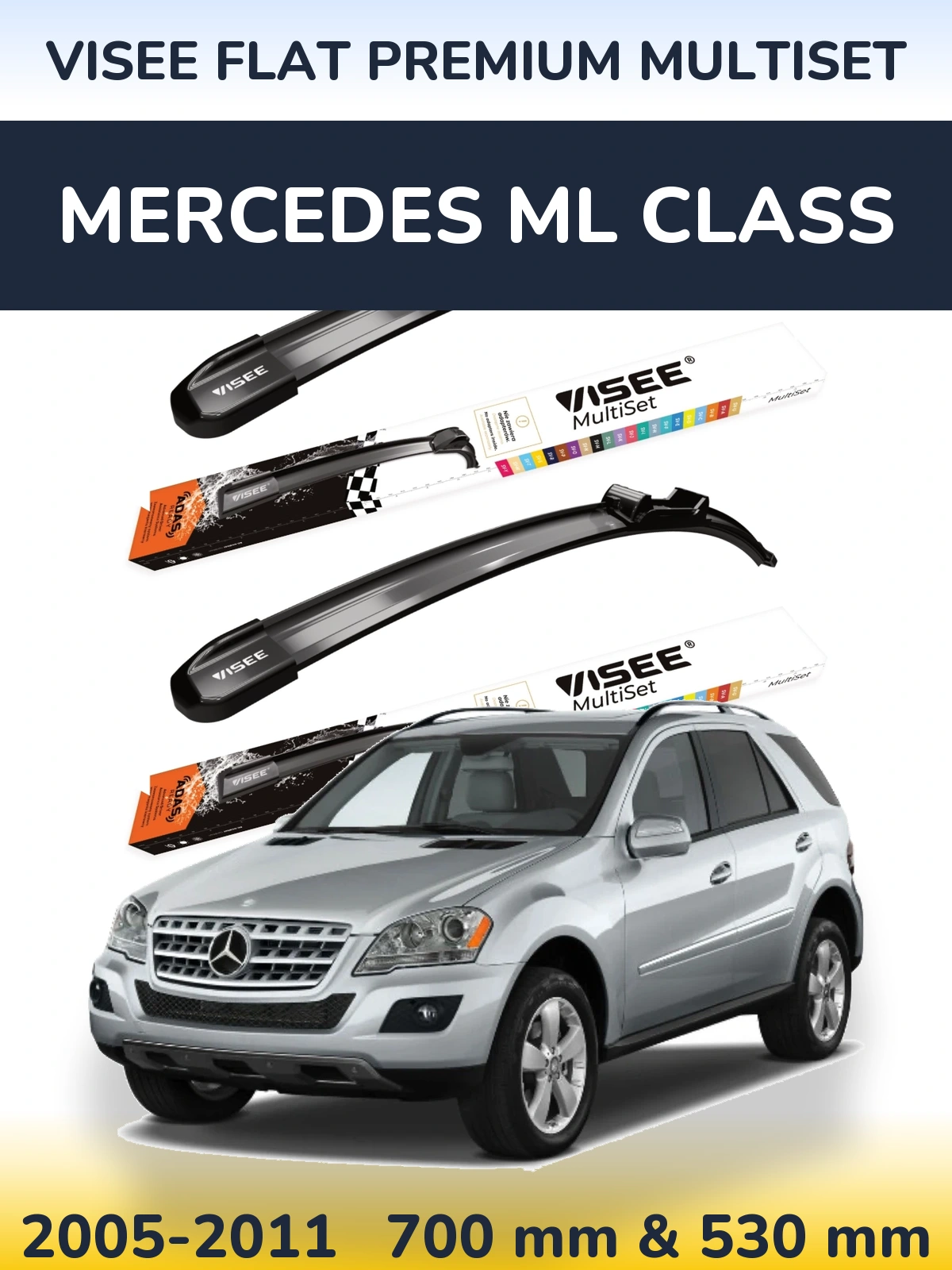 Komplet przednich wycieraczek VISEE FLAT PREMIUM MultiSet 700 & 530 mm do Mercedes Klasa ML 2005-2011