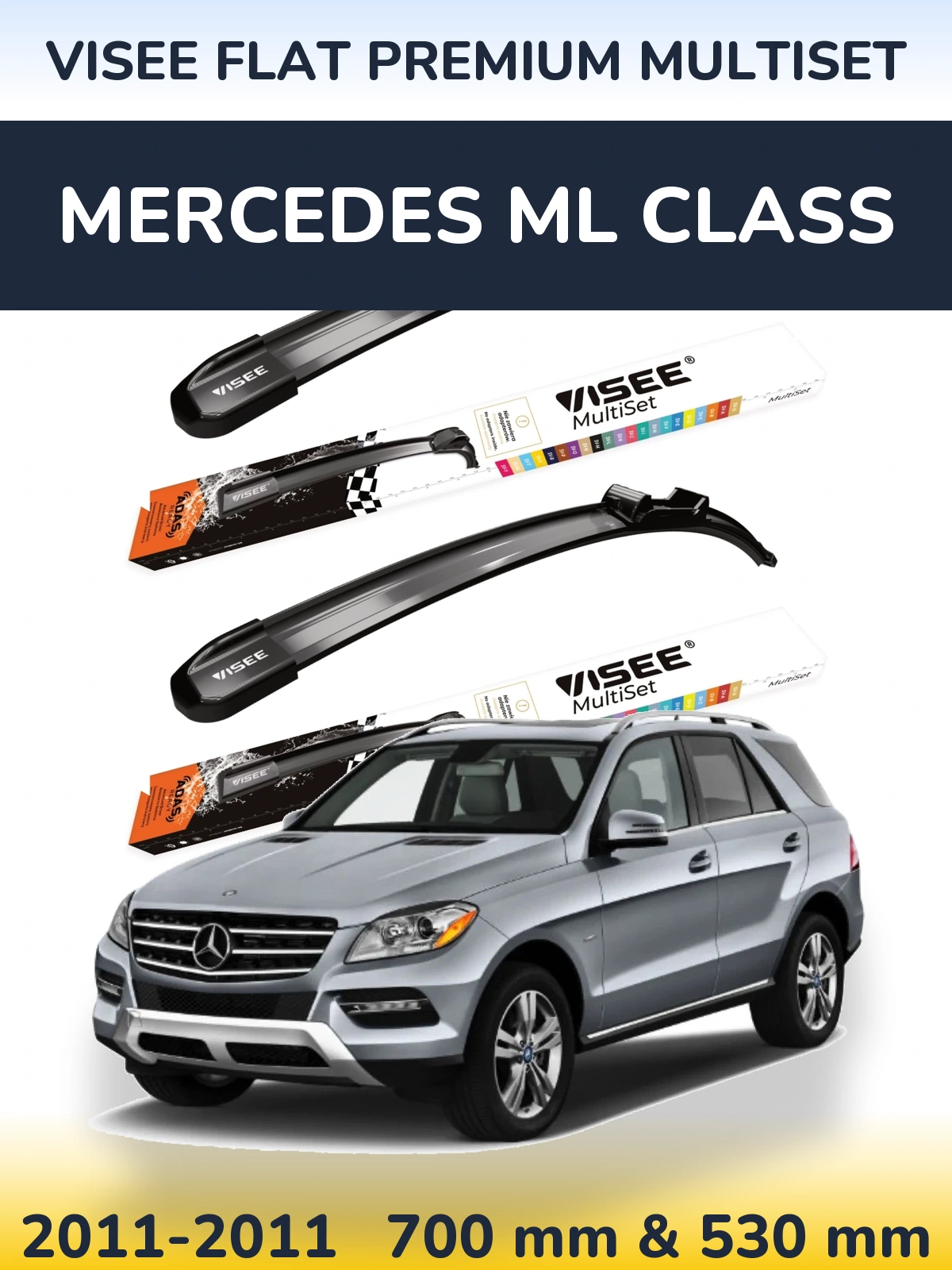 Front wiper blade set VISEE FLAT PREMIUM MultiSet 700 & 530 mm for Mercedes ML Class 2011-2011