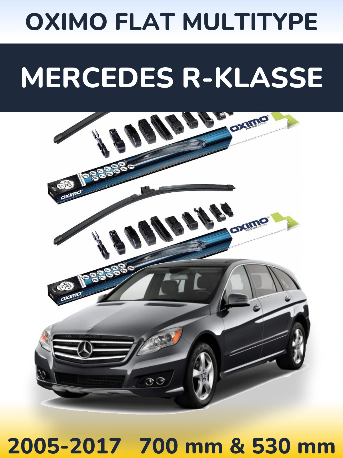 Komplet przednich wycieraczek Oximo Flat MultiType 700 & 530 mm do Mercedes R-Klasse 2005-2017