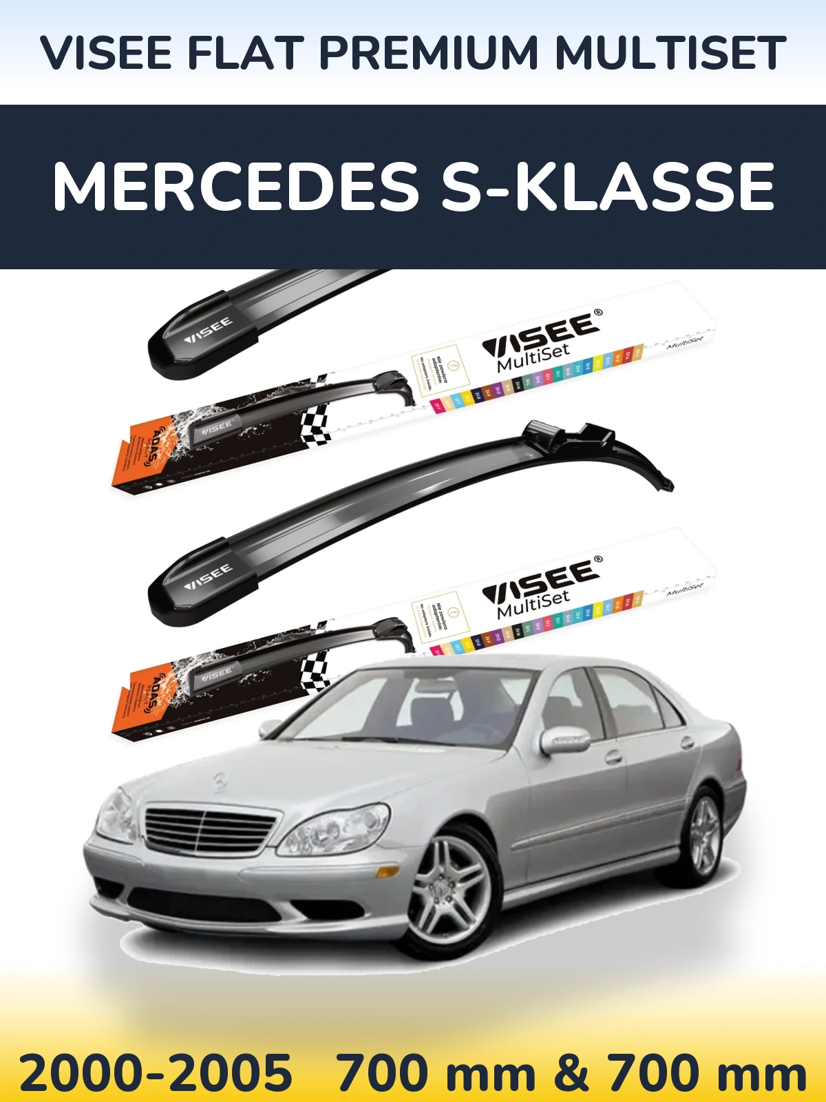 Komplet przednich wycieraczek VISEE FLAT PREMIUM MultiSet 700 & 700 mm do Mercedes S-Klasse 2000-2005