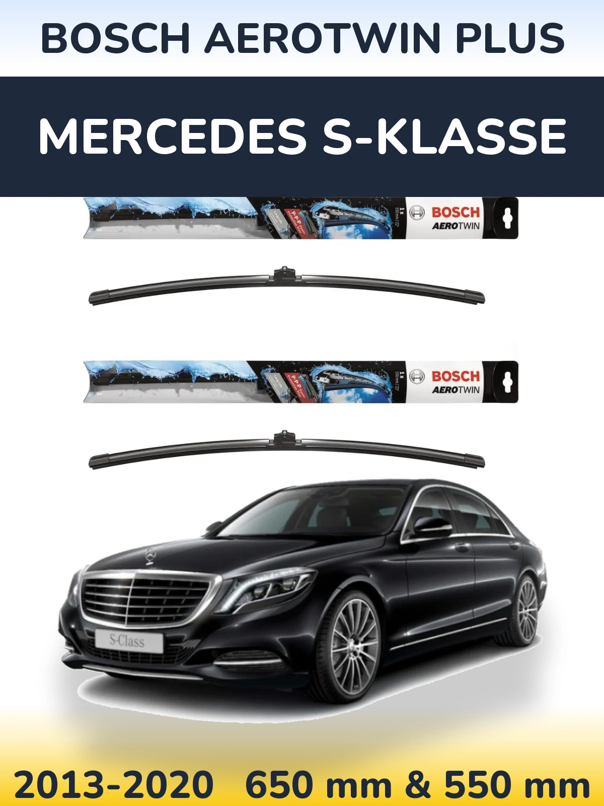 Komplet przednich wycieraczek BOSCH AeroTwin Plus 650 & 550 mm do Mercedes S-Klasse 2013-2020