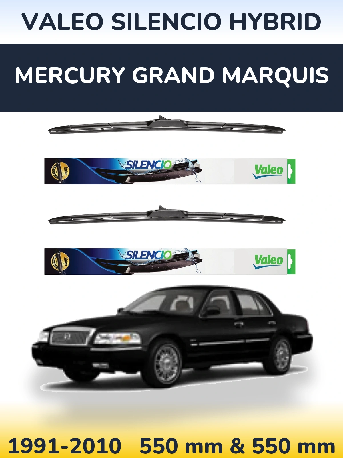 Komplet przednich wycieraczek Valeo Silencio Hybrid 550 & 550 mm do Mercury Grand Marquis 1991-2010