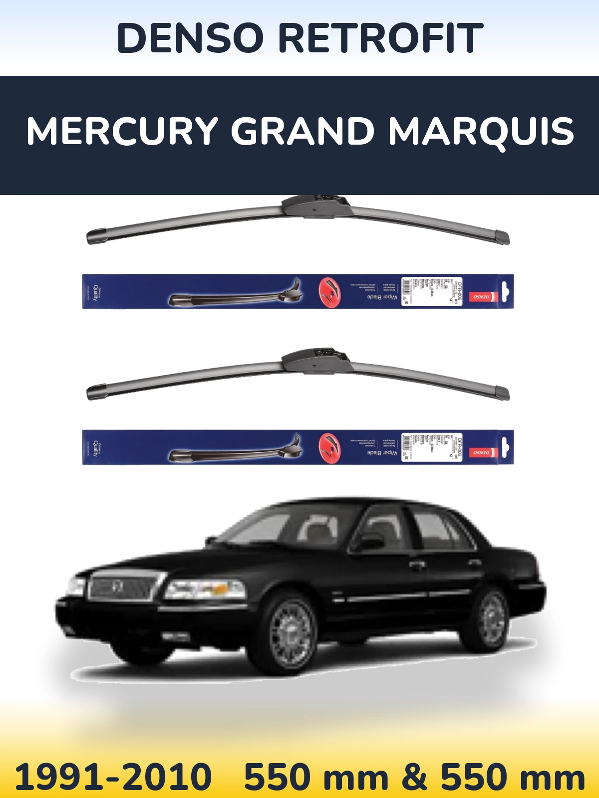Komplet przednich wycieraczek Denso Retrofit 550 & 550 mm do Mercury Grand Marquis 1991-2010