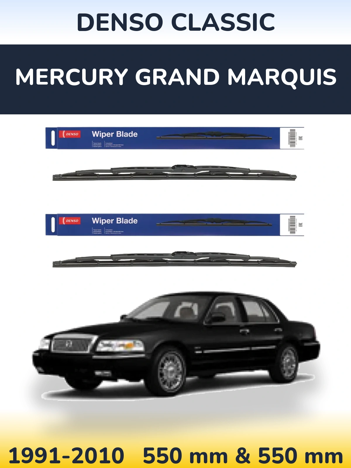 Komplet przednich wycieraczek Denso Classic 550 & 550 mm do Mercury Grand Marquis 1991-2010