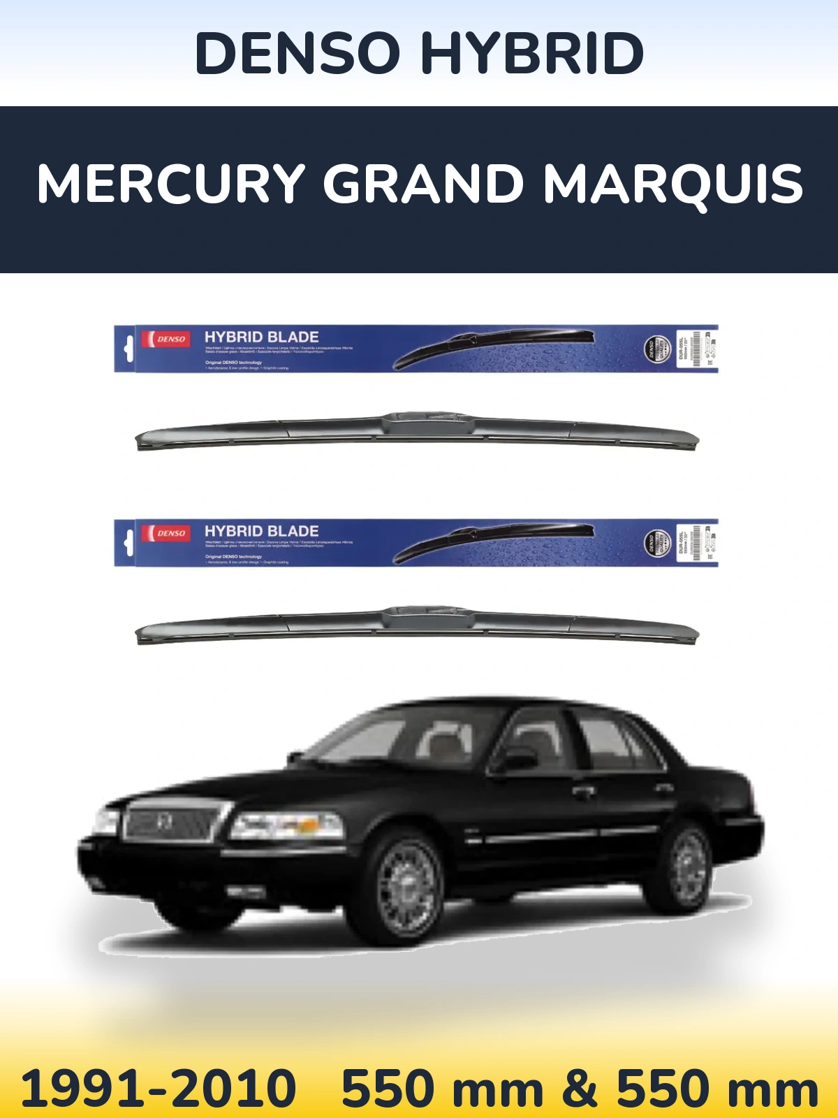 Komplet przednich wycieraczek Denso Hybrid 550 & 550 mm do Mercury Grand Marquis 1991-2010