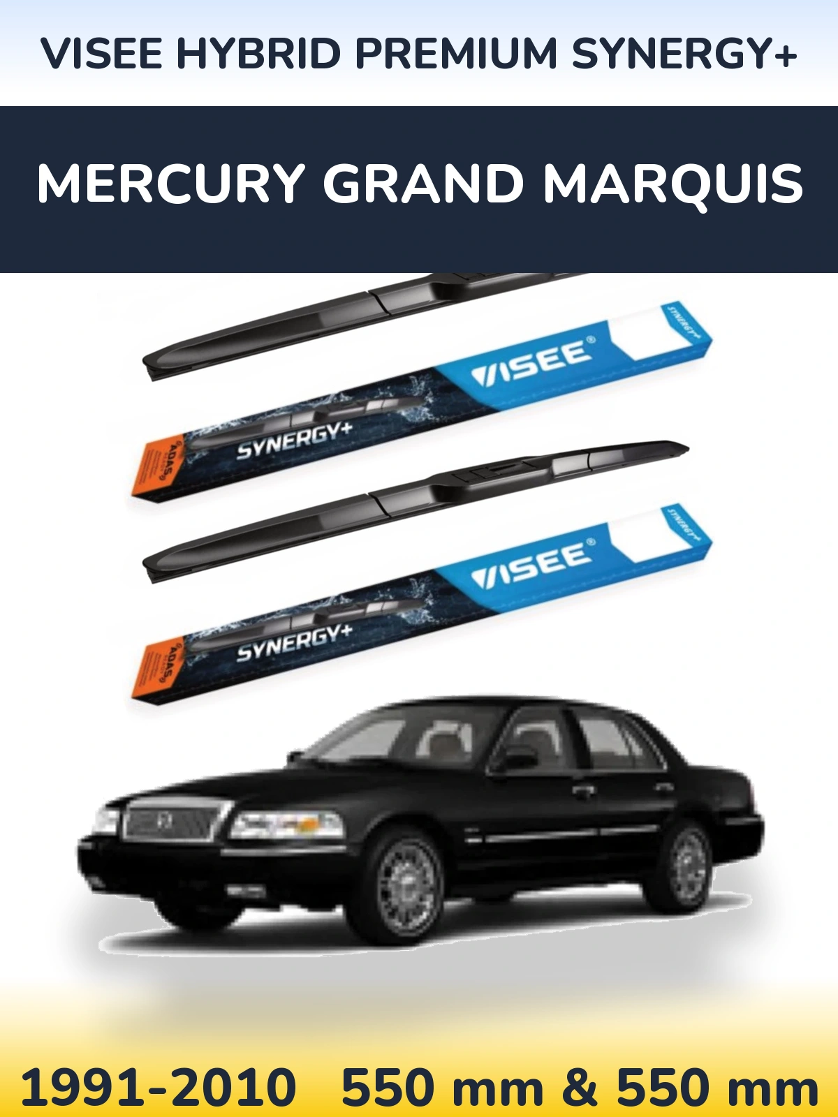 Front wiper blade set VISEE HYBRID PREMIUM SYNERGY+ 550 & 550 mm for Mercury Grand Marquis 1991-2010
