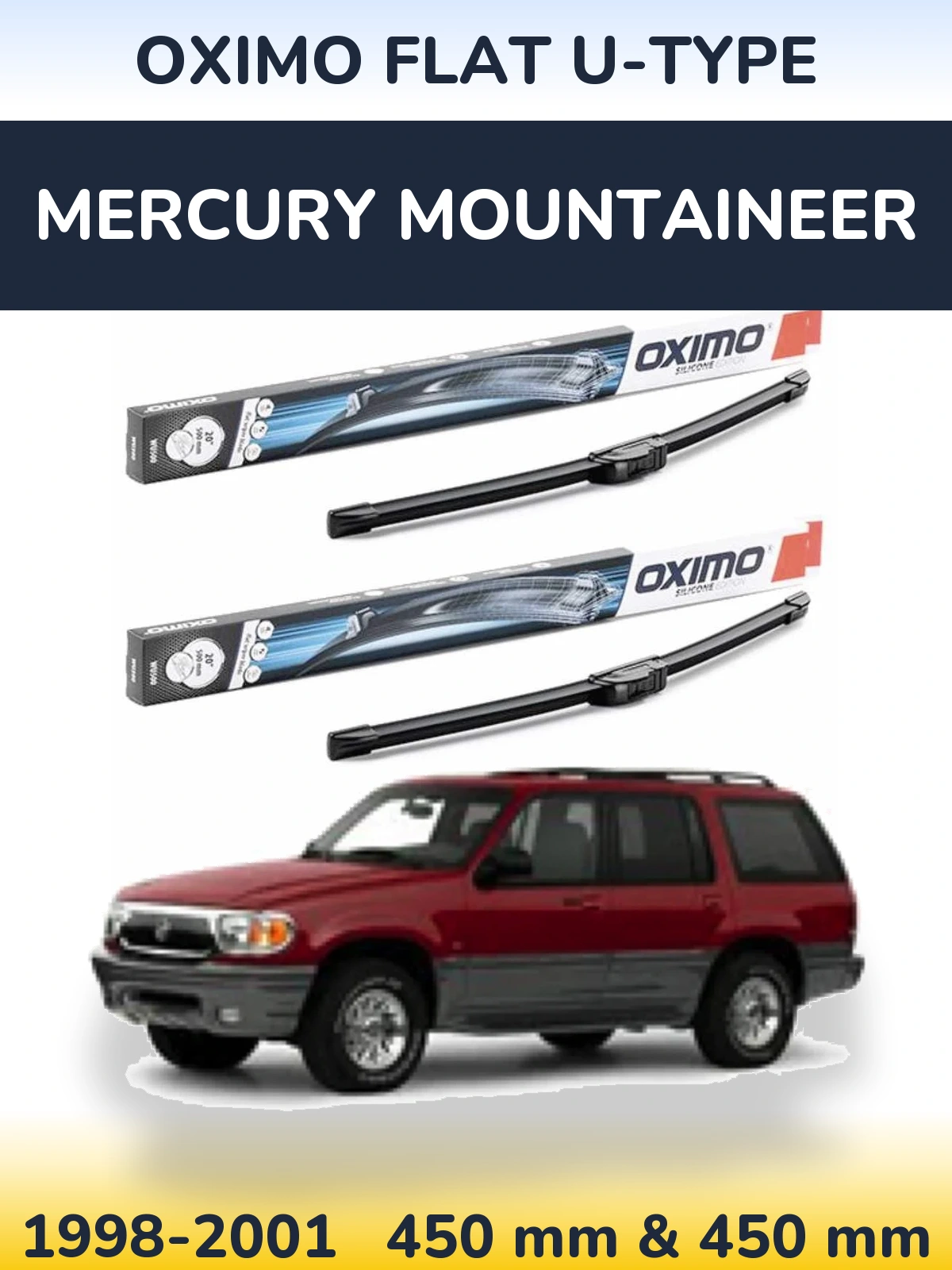 Комплект передних дворников Oximo Flat U-type 450 & 450 мм для Mercury Mountaineer 1998-2001