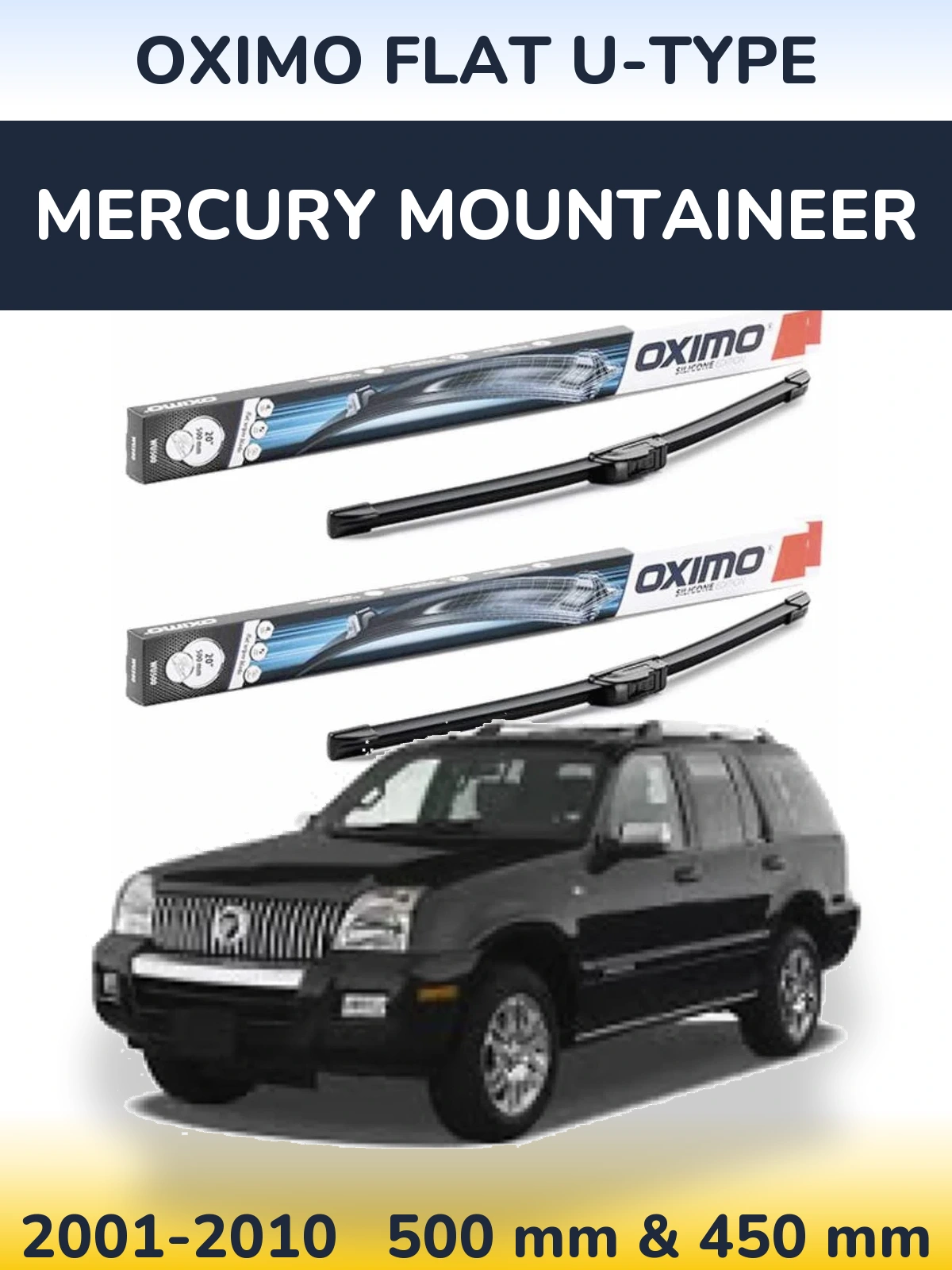 Комплект передних дворников Oximo Flat U-type 500 & 450 мм для Mercury Mountaineer 2001-2010