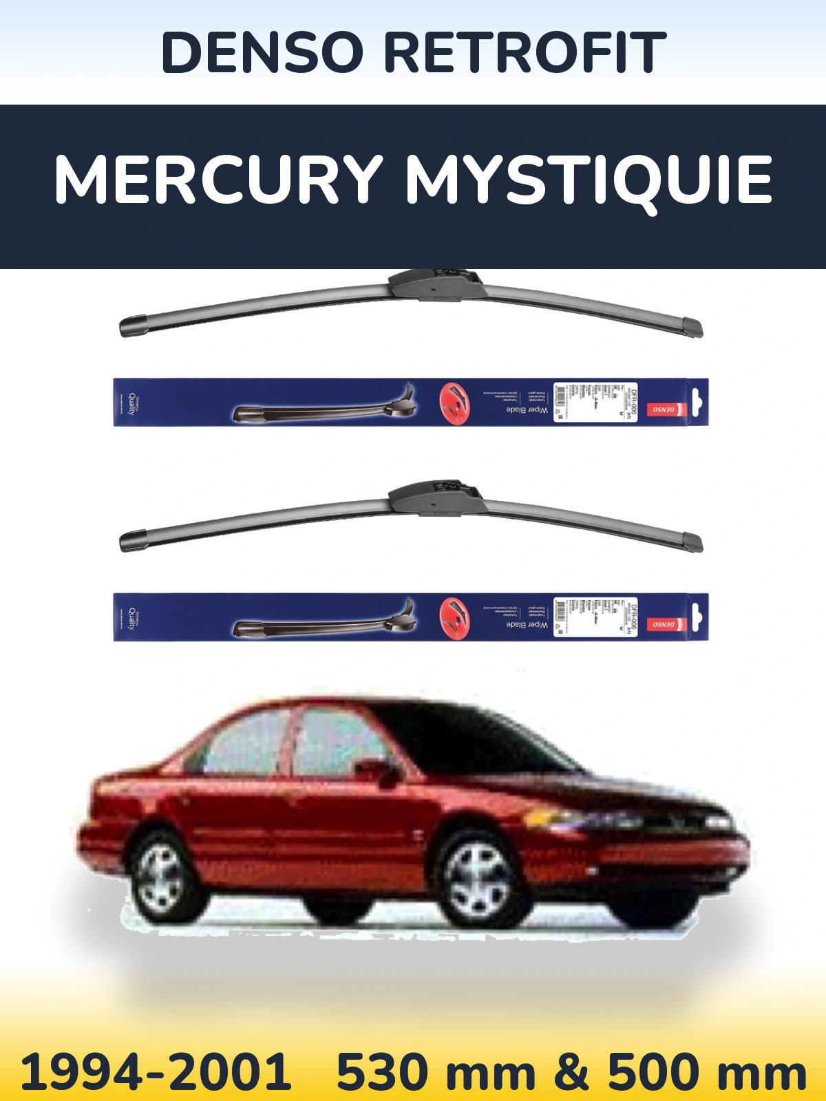Front wiper blade set Denso Retrofit 530 & 500 mm for Mercury Mystiquie 1994-2001
