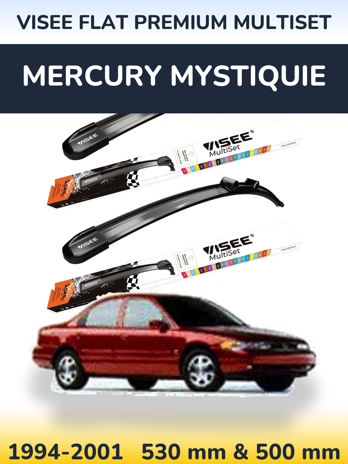 Комплект передних дворников VISEE FLAT PREMIUM MultiSet 530 & 500 мм для Mercury Mystiquie 1994-2001