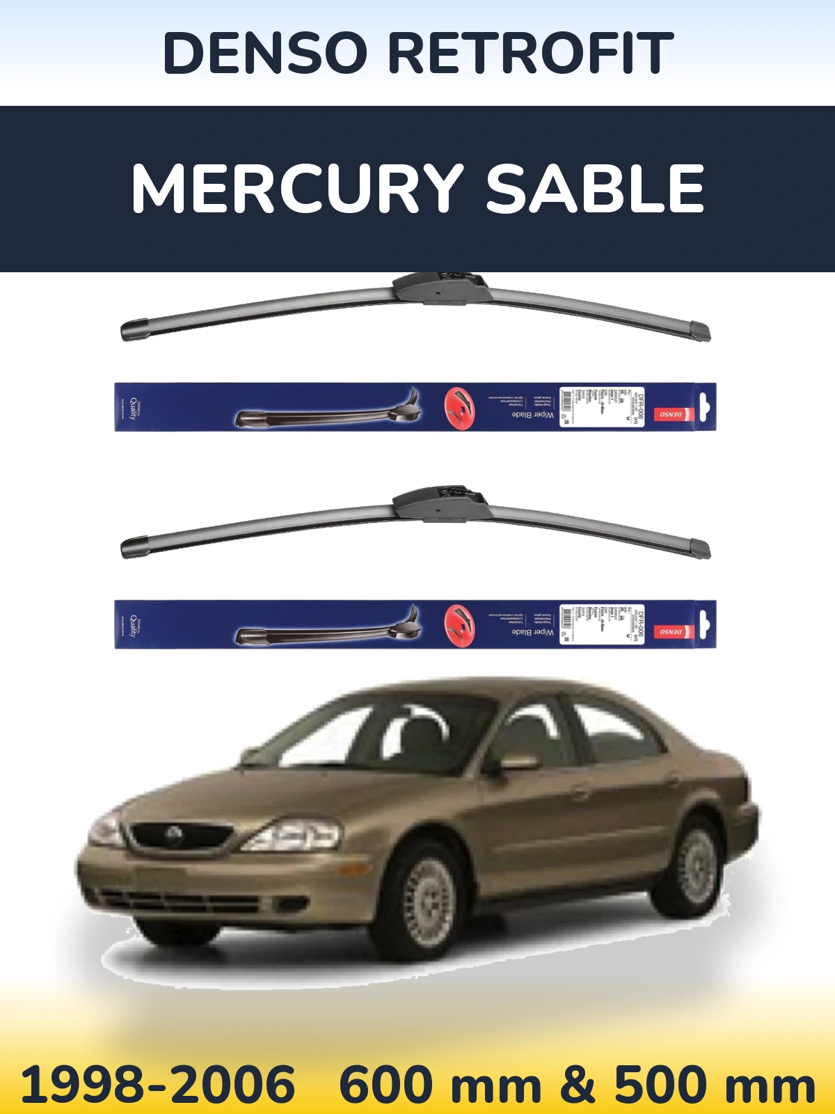 Komplet przednich wycieraczek Denso Retrofit 600 & 500 mm do Mercury Sable 1998-2006