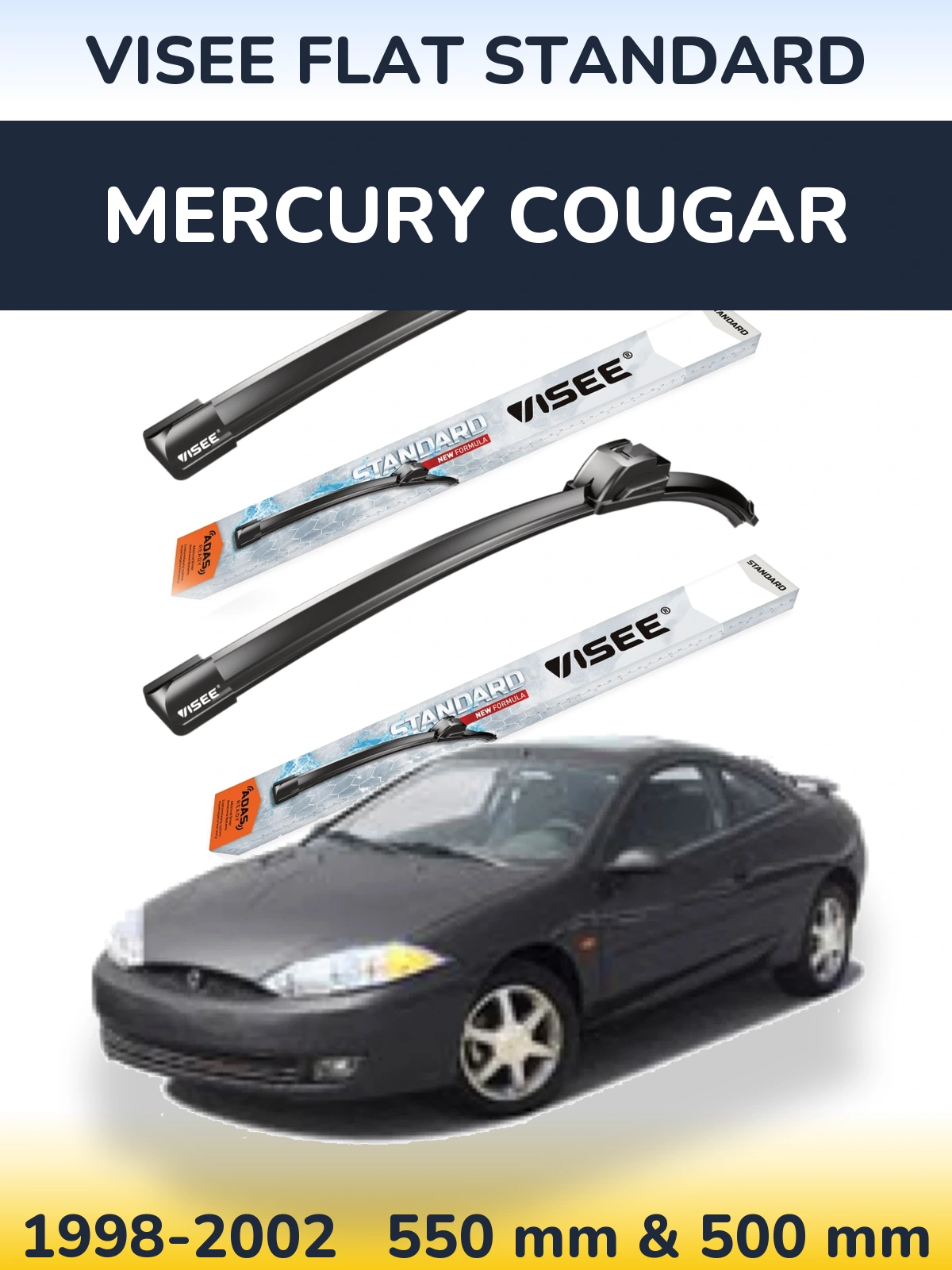 Комплект передних дворников VISEE FLAT STANDARD 550 & 500 мм для Mercury Cougar 1998-2002