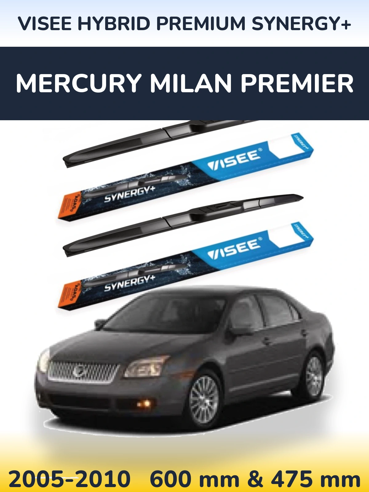 Комплект передних дворников VISEE HYBRID PREMIUM SYNERGY+ 600 & 475 мм для Mercury Milan Premier 2005-2010