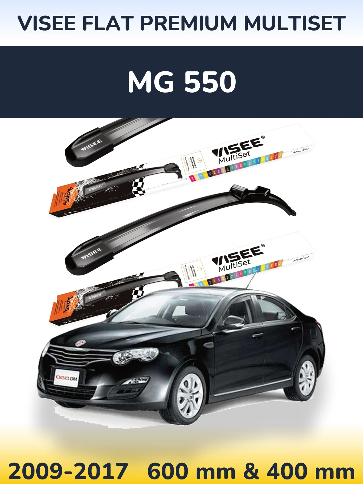 Komplet przednich wycieraczek VISEE FLAT PREMIUM MultiSet 600 & 400 mm do MG 550 2009-2017