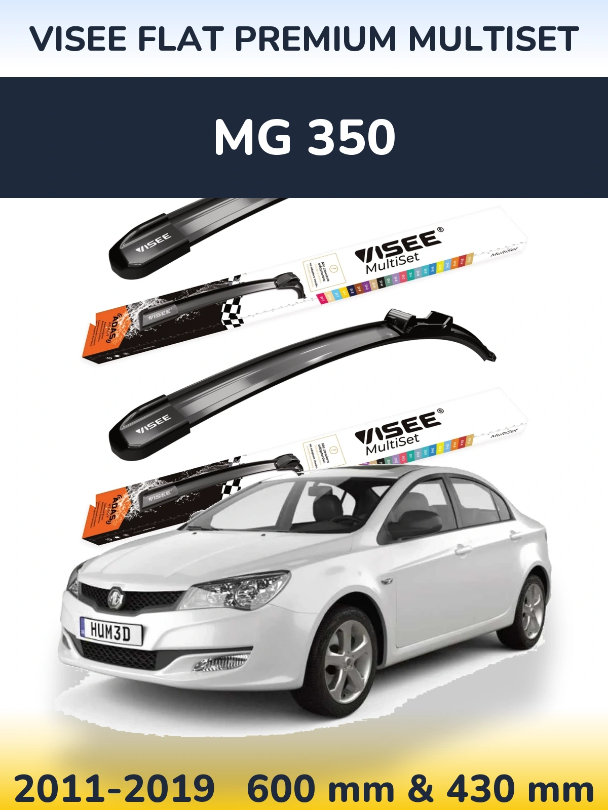 Komplet przednich wycieraczek VISEE FLAT PREMIUM MultiSet 600 & 430 mm do MG 350 2011-2019