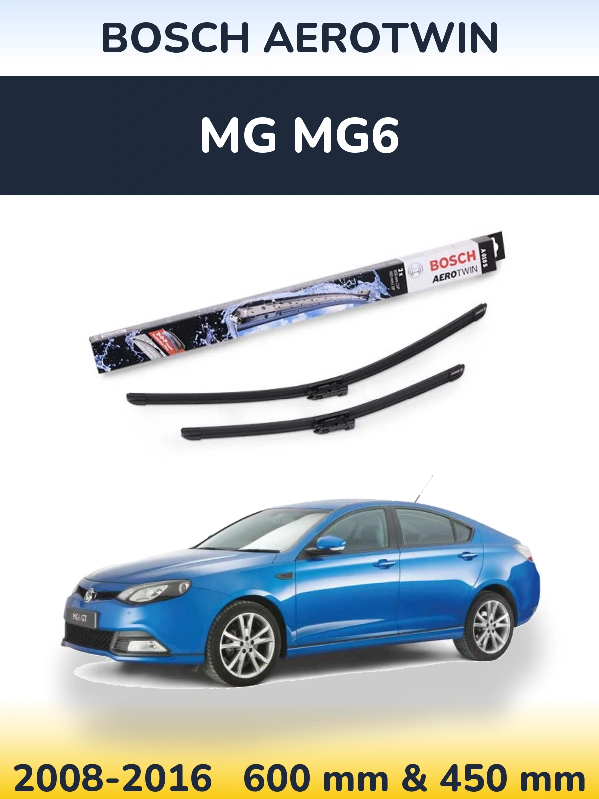 Komplet przednich wycieraczek BOSCH AeroTwin 600 & 450 mm do MG MG6 2008-2016