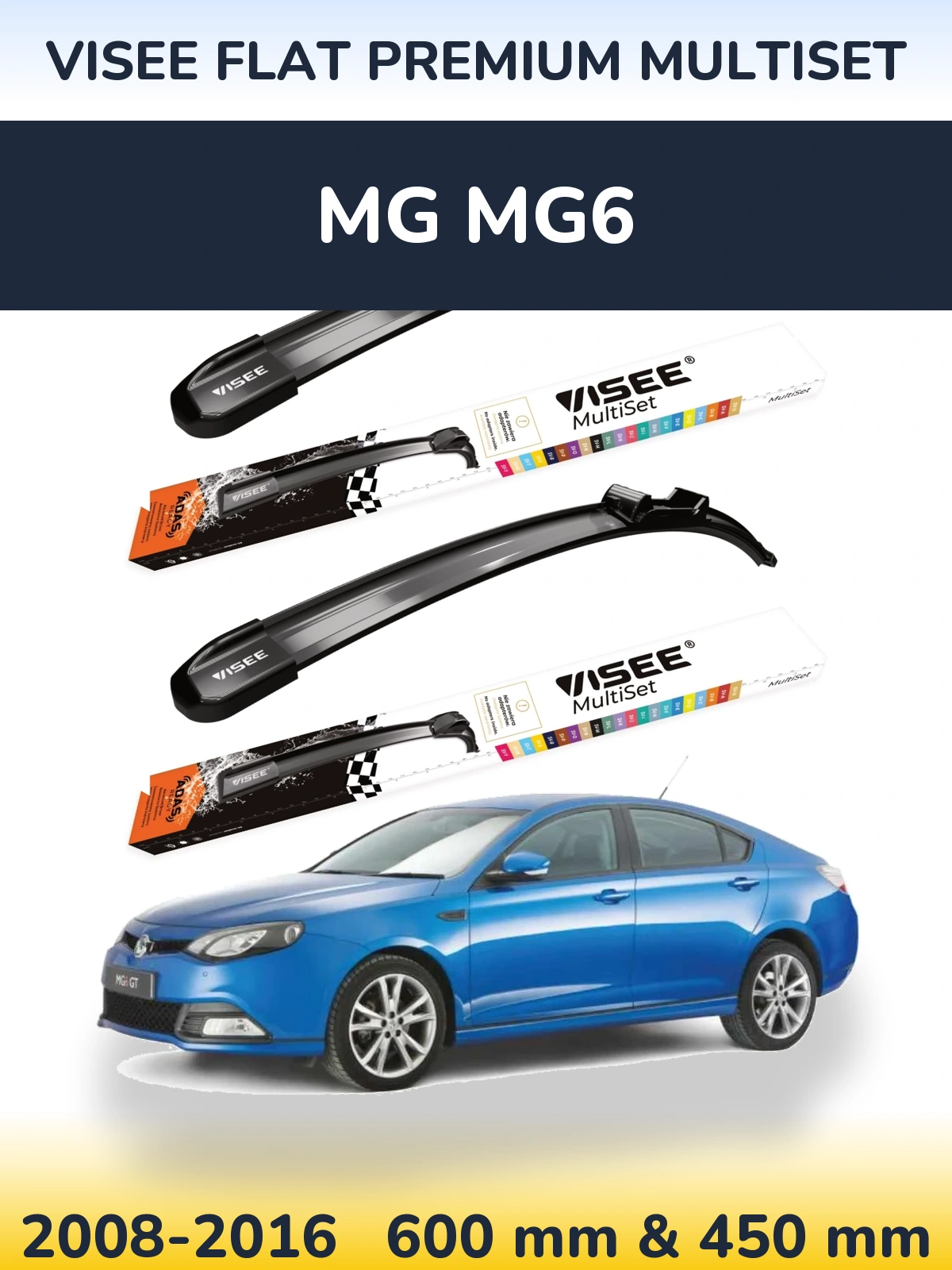 Front wiper blade set VISEE FLAT PREMIUM MultiSet 600 & 450 mm for MG MG6 2008-2016