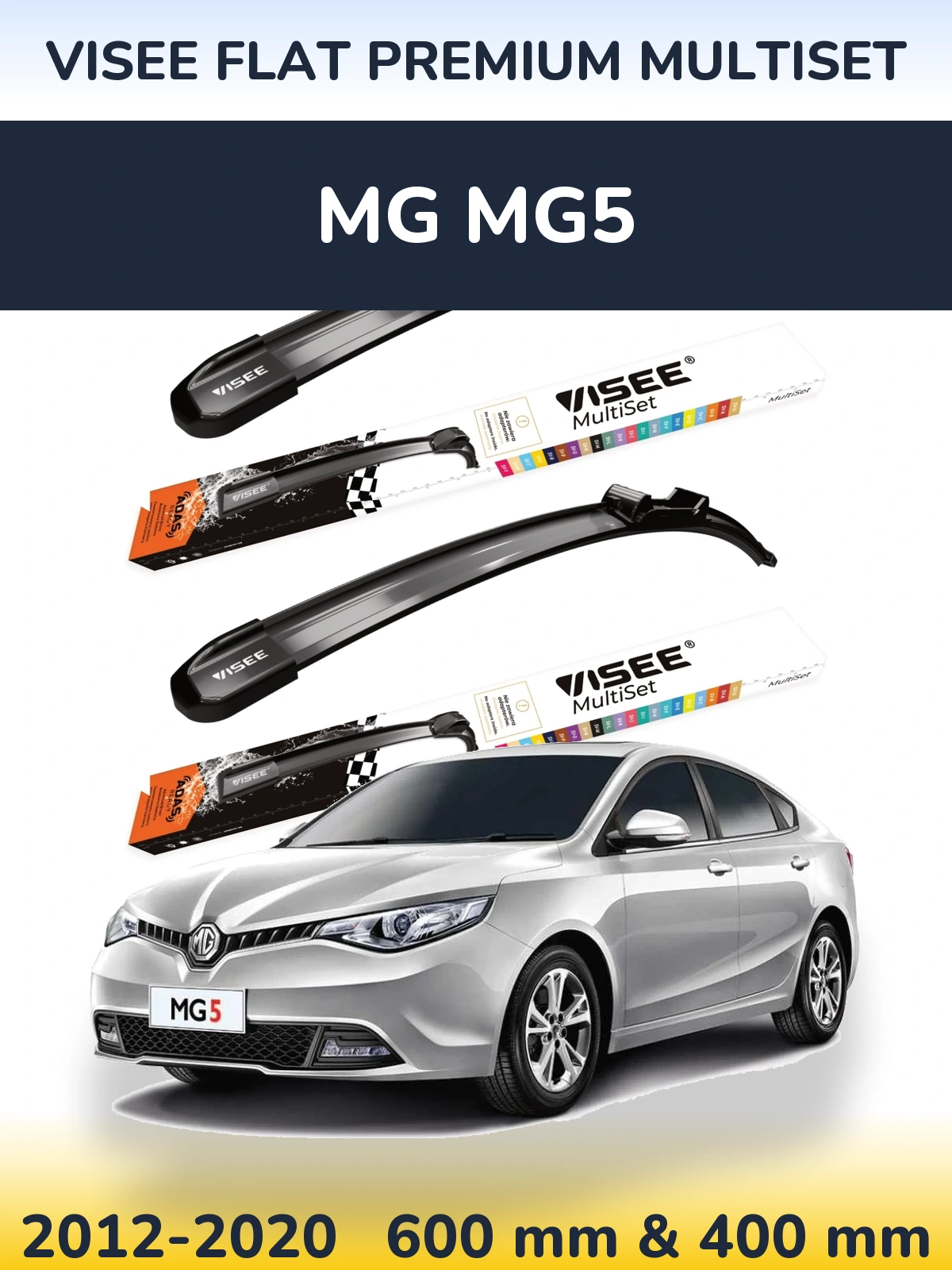 Komplet przednich wycieraczek VISEE FLAT PREMIUM MultiSet 600 & 400 mm do MG MG5 2012-2020