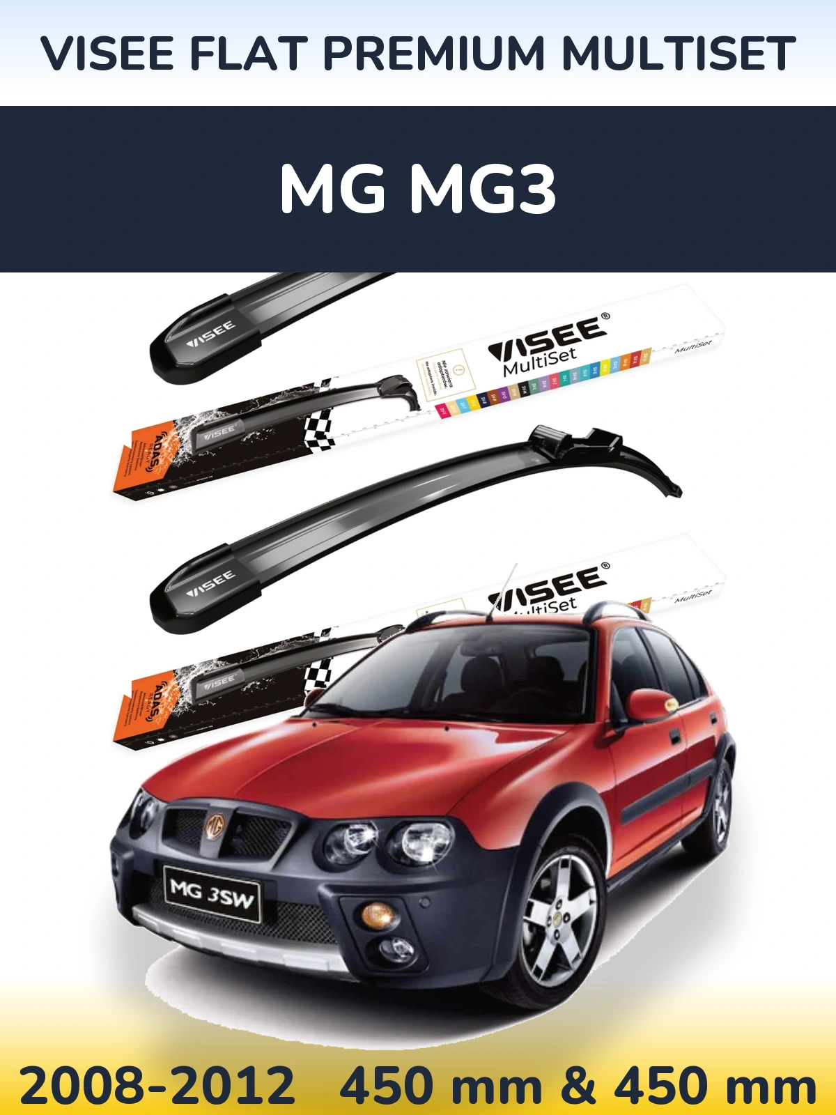 Front wiper blade set VISEE FLAT PREMIUM MultiSet 450 & 450 mm for MG MG3 2008-2012