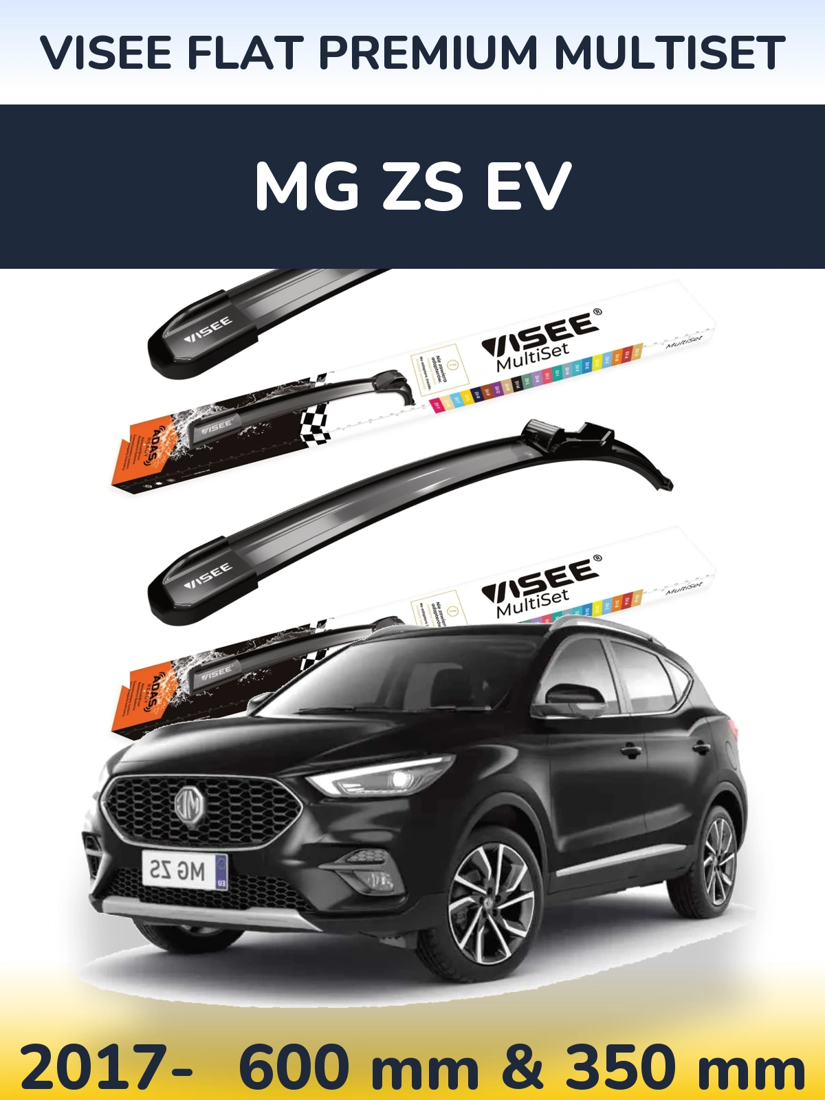 Front wiper blade set VISEE FLAT PREMIUM MultiSet 600 & 350 mm for MG ZS EV 2017-2026