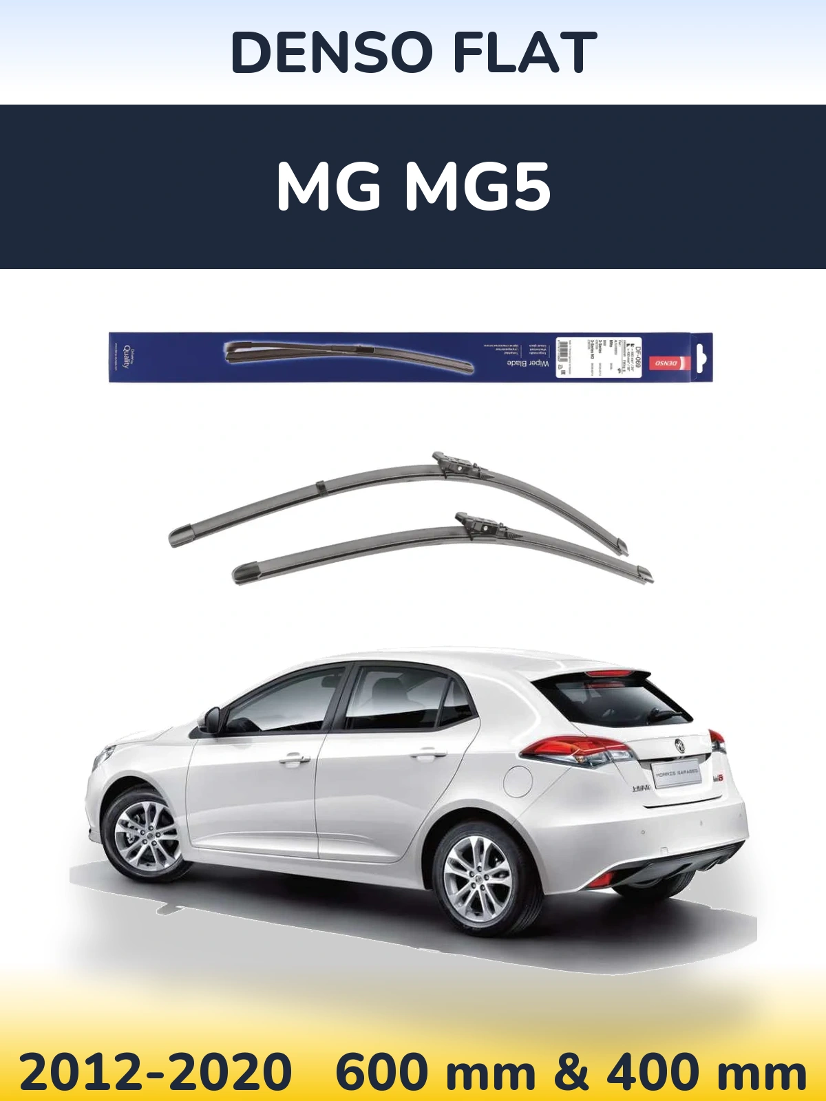 Front wiper blade set Denso Flat 600 & 400 mm for MG MG5 2012-2020