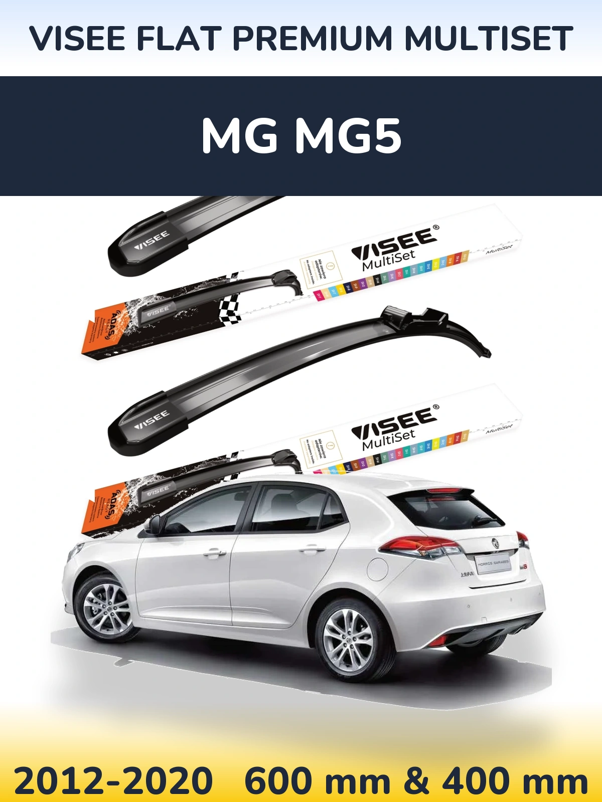 Komplet przednich wycieraczek VISEE FLAT PREMIUM MultiSet 600 & 400 mm do MG MG5 2012-2020