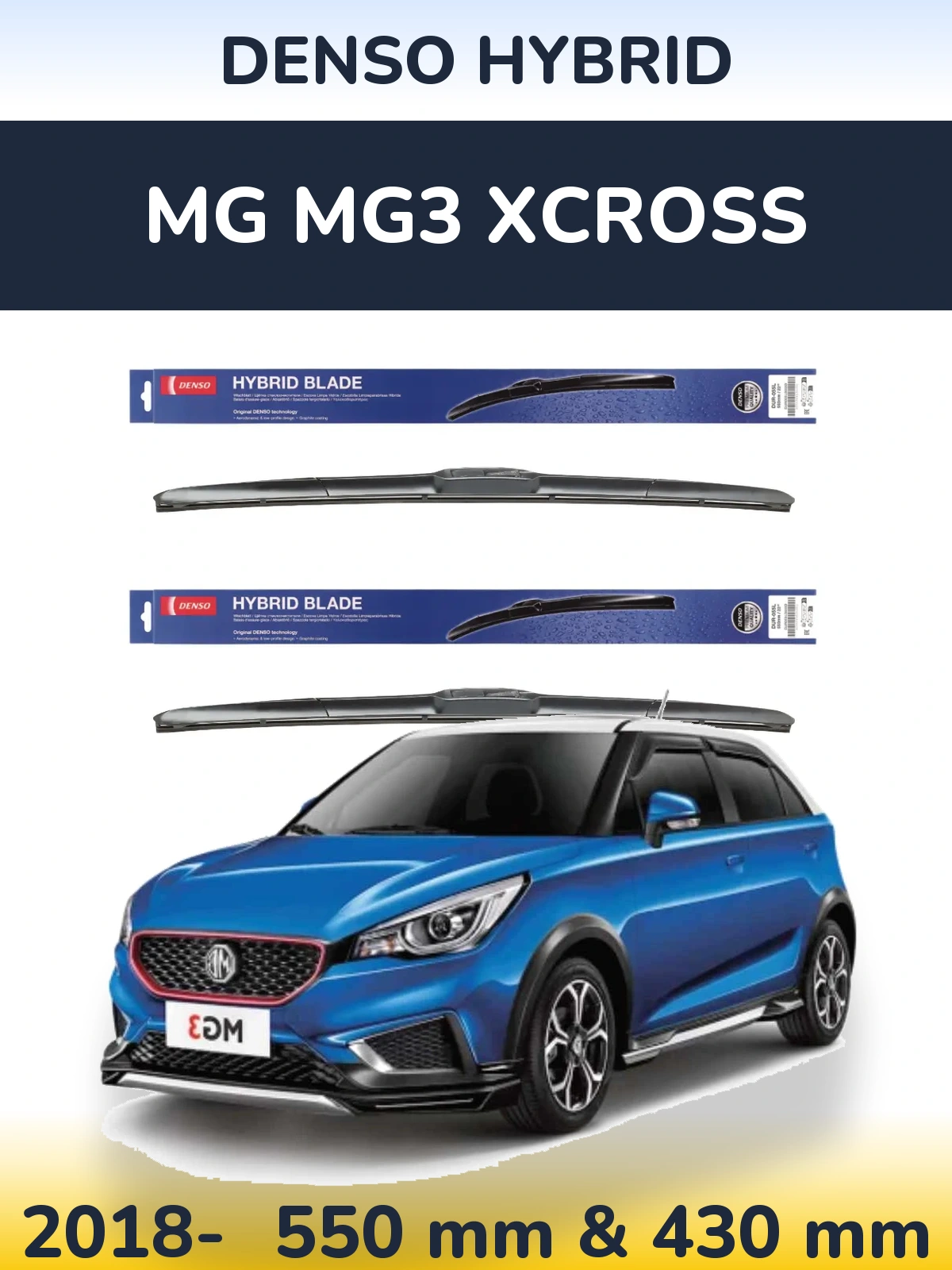 Komplet przednich wycieraczek Denso Hybrid 550 & 430 mm do MG MG3 Xcross 2018-2026
