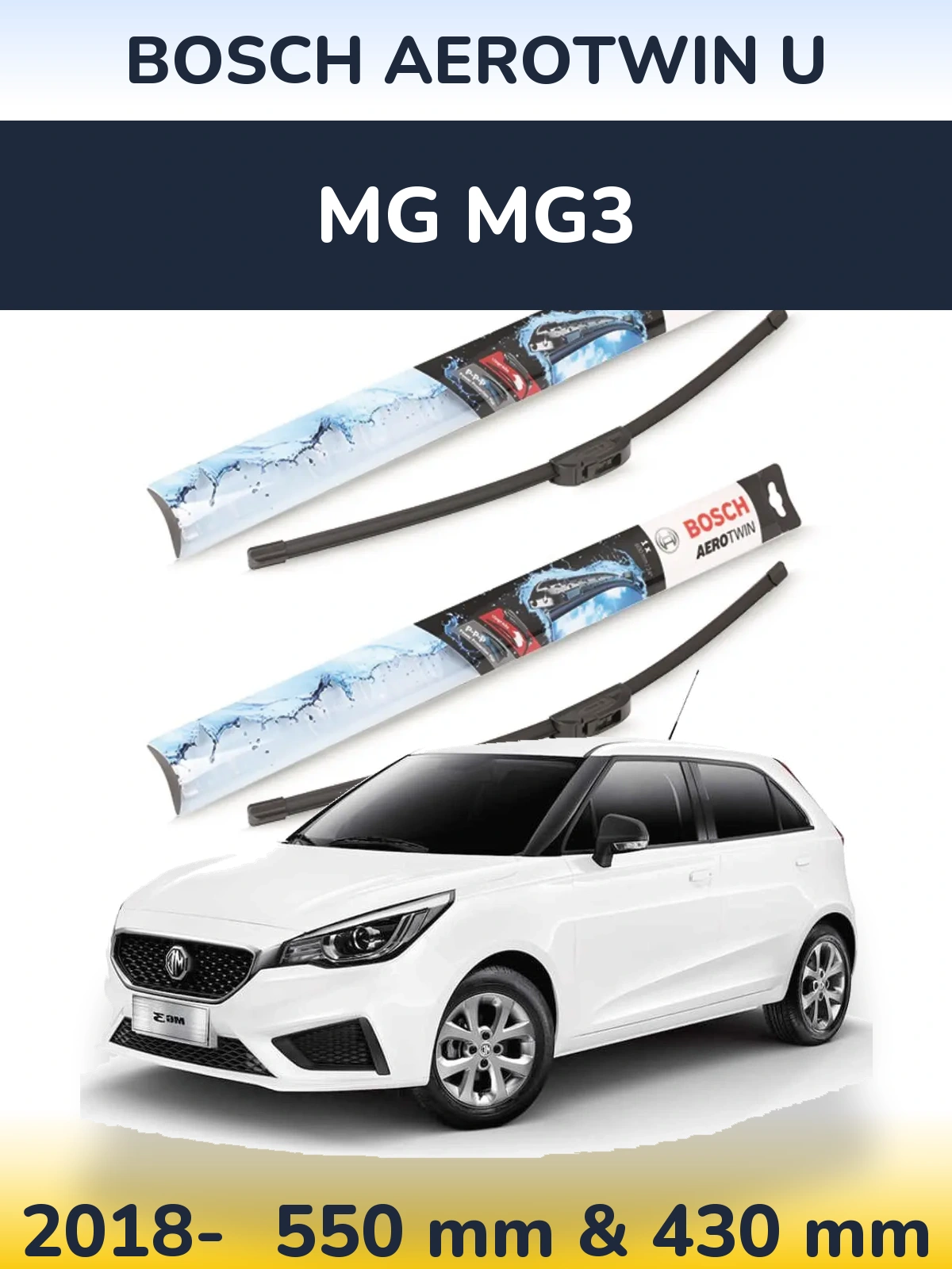 Komplet przednich wycieraczek BOSCH AeroTwin U 550 & 430 mm do MG MG3 2018-2026