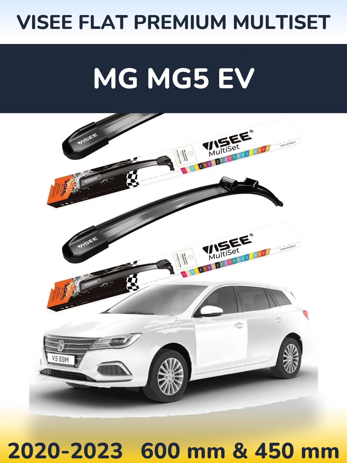 Komplet przednich wycieraczek VISEE FLAT PREMIUM MultiSet 600 & 450 mm do MG MG5 EV 2020-2023