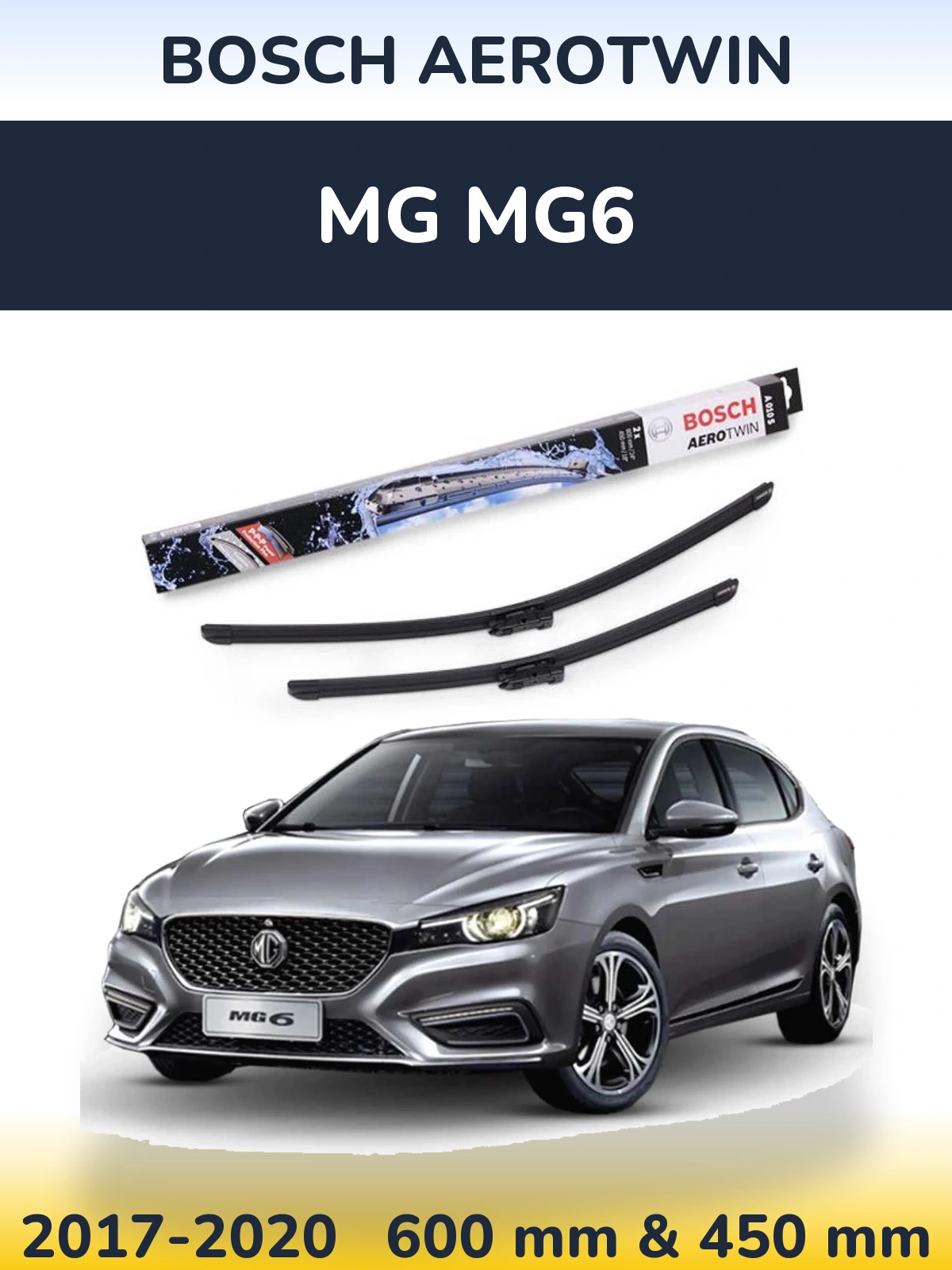 Front wiper blade set BOSCH AeroTwin 600 & 450 mm for MG MG6 2017-2020